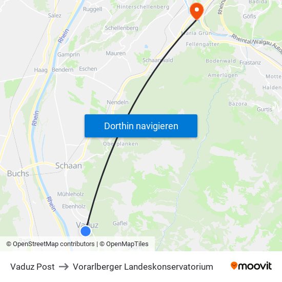 Vaduz Post to Vorarlberger Landeskonservatorium map