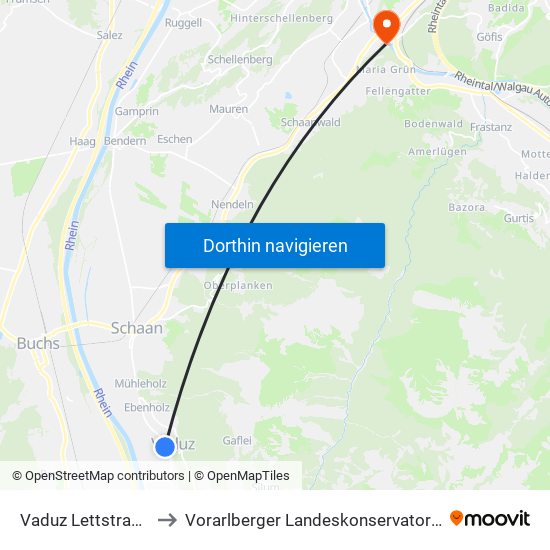 Vaduz Lettstrasse to Vorarlberger Landeskonservatorium map