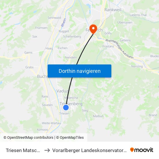 Triesen Matschils to Vorarlberger Landeskonservatorium map