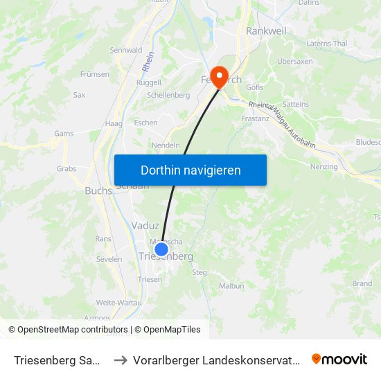 Triesenberg Samina to Vorarlberger Landeskonservatorium map