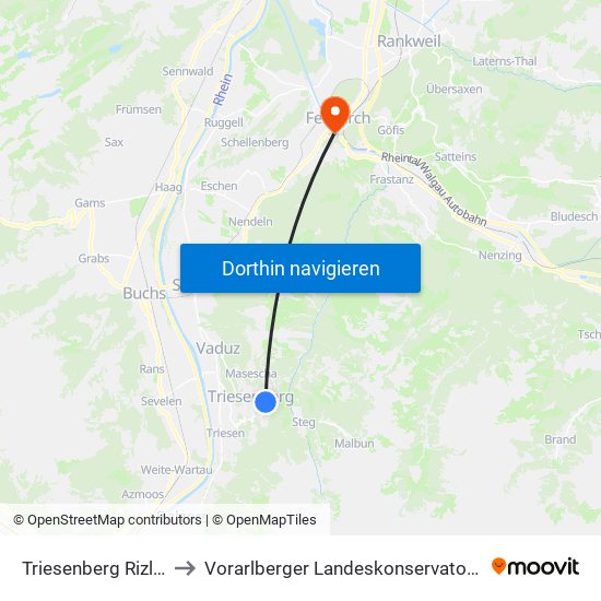 Triesenberg Rizlina to Vorarlberger Landeskonservatorium map