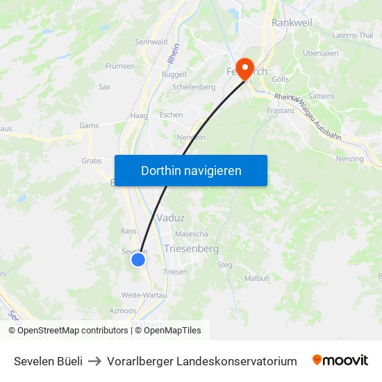 Sevelen Büeli to Vorarlberger Landeskonservatorium map