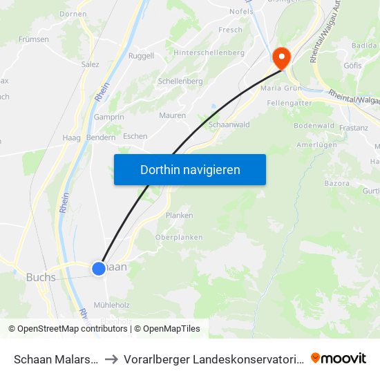 Schaan Malarsch to Vorarlberger Landeskonservatorium map
