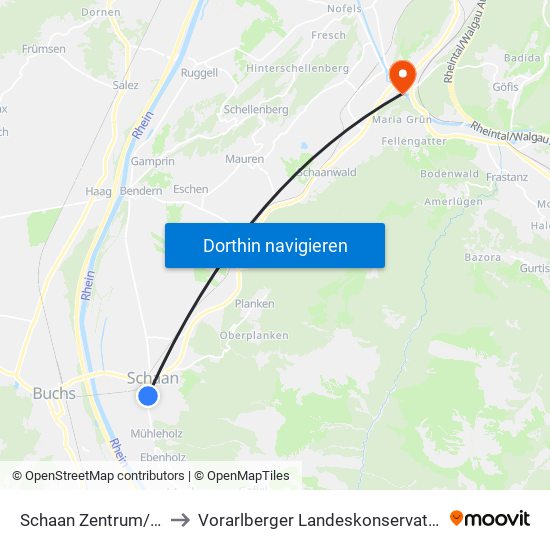Schaan Zentrum/Lkw to Vorarlberger Landeskonservatorium map