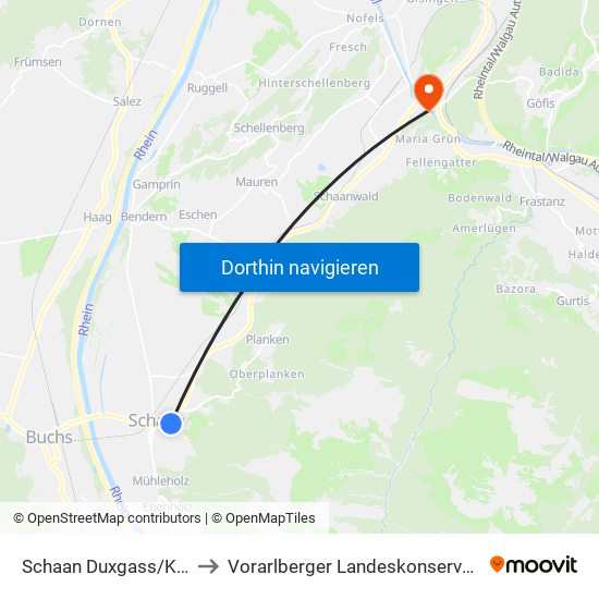 Schaan Duxgass/Kresta to Vorarlberger Landeskonservatorium map