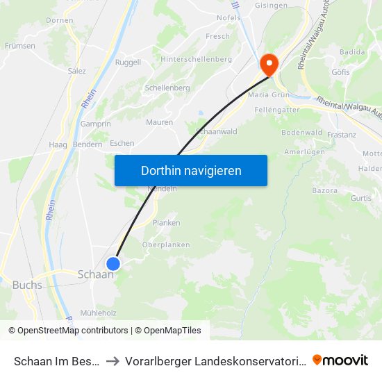 Schaan Im Besch to Vorarlberger Landeskonservatorium map