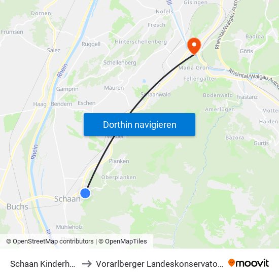 Schaan Kinderheim to Vorarlberger Landeskonservatorium map