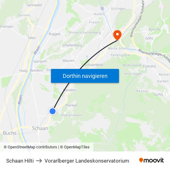 Schaan Hilti to Vorarlberger Landeskonservatorium map