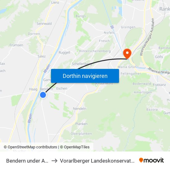 Bendern under Atzig to Vorarlberger Landeskonservatorium map