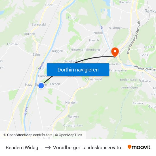 Bendern Widagass to Vorarlberger Landeskonservatorium map