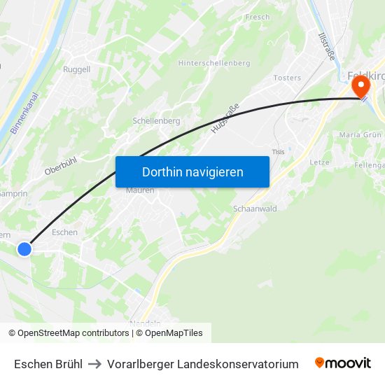 Eschen Brühl to Vorarlberger Landeskonservatorium map