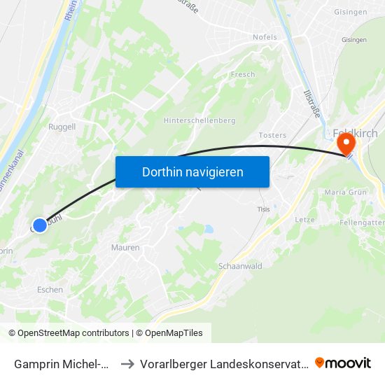Gamprin Michel-Oehri to Vorarlberger Landeskonservatorium map