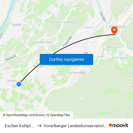 Eschen Kohlplatz to Vorarlberger Landeskonservatorium map