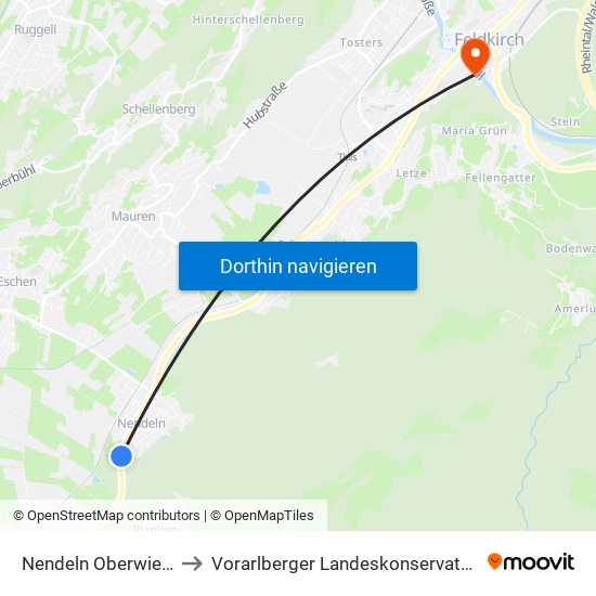 Nendeln Oberwiesen to Vorarlberger Landeskonservatorium map