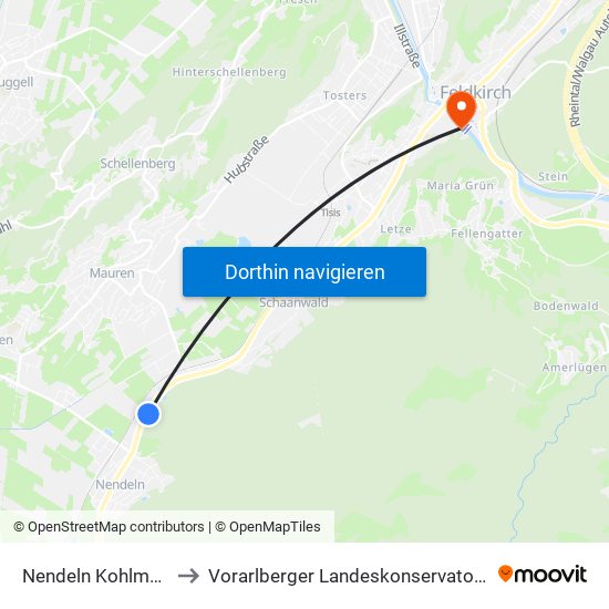Nendeln Kohlmahd to Vorarlberger Landeskonservatorium map
