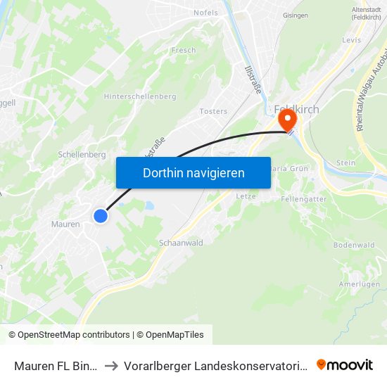Mauren FL Binza to Vorarlberger Landeskonservatorium map