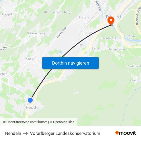 Nendeln to Vorarlberger Landeskonservatorium map