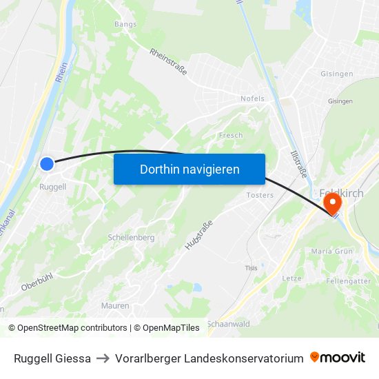 Ruggell Giessa to Vorarlberger Landeskonservatorium map