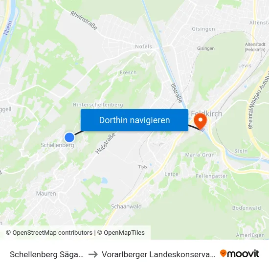 Schellenberg Sägaplatz to Vorarlberger Landeskonservatorium map