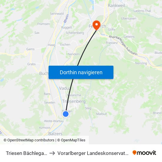 Triesen Bächlegatter to Vorarlberger Landeskonservatorium map