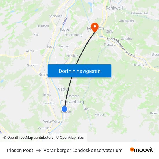 Triesen Post to Vorarlberger Landeskonservatorium map