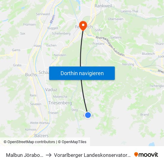 Malbun Jöraboda to Vorarlberger Landeskonservatorium map