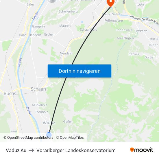 Vaduz Au to Vorarlberger Landeskonservatorium map