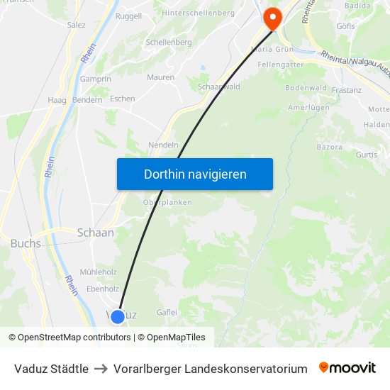Vaduz Städtle to Vorarlberger Landeskonservatorium map