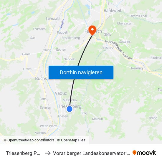 Triesenberg Post to Vorarlberger Landeskonservatorium map