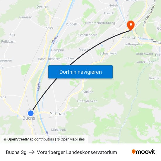 Buchs Sg to Vorarlberger Landeskonservatorium map