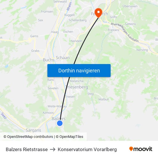 Balzers Rietstrasse to Konservatorium Vorarlberg map