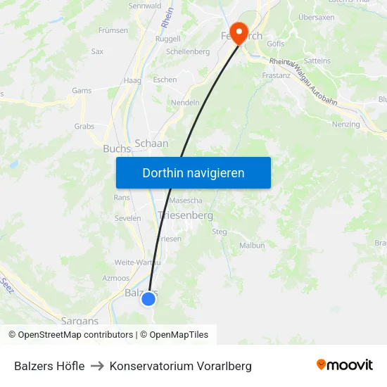 Balzers Höfle to Konservatorium Vorarlberg map