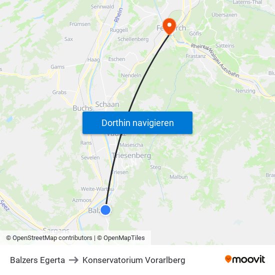 Balzers Egerta to Konservatorium Vorarlberg map