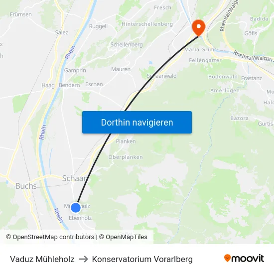 Vaduz Mühleholz to Konservatorium Vorarlberg map