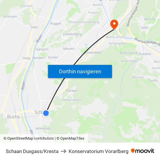Schaan Duxgass/Kresta to Konservatorium Vorarlberg map