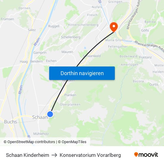 Schaan Kinderheim to Konservatorium Vorarlberg map