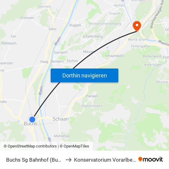 Buchs Sg Bahnhof (Bubf) to Konservatorium Vorarlberg map