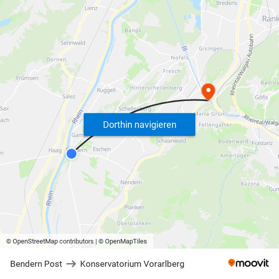 Bendern Post to Konservatorium Vorarlberg map
