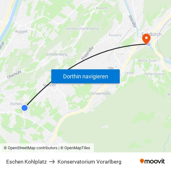 Eschen Kohlplatz to Konservatorium Vorarlberg map
