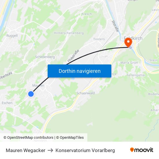 Mauren Wegacker to Konservatorium Vorarlberg map