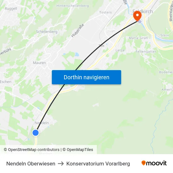 Nendeln Oberwiesen to Konservatorium Vorarlberg map