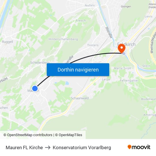 Mauren FL Kirche to Konservatorium Vorarlberg map