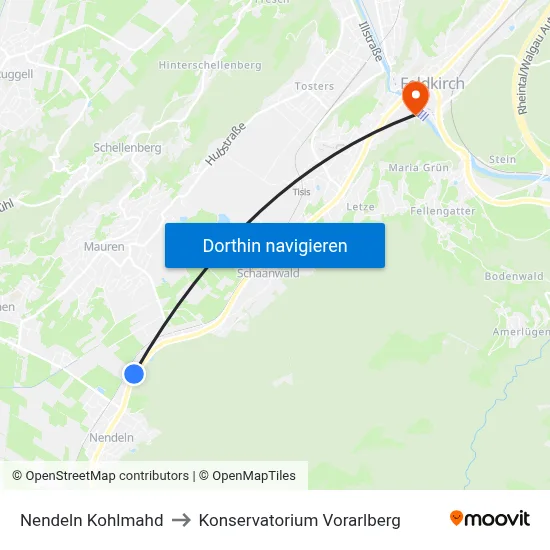 Nendeln Kohlmahd to Konservatorium Vorarlberg map
