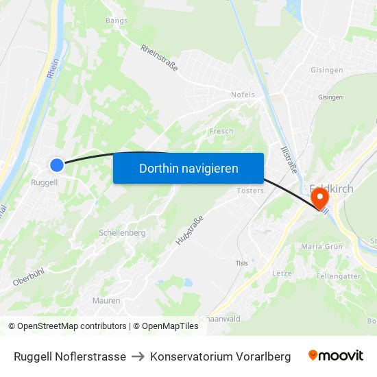 Ruggell Noflerstrasse to Konservatorium Vorarlberg map