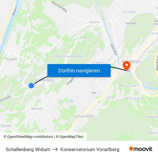 Schellenberg Widum to Konservatorium Vorarlberg map