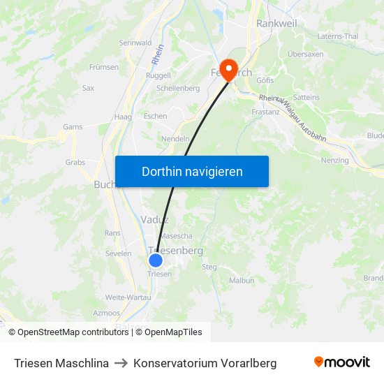 Triesen Maschlina to Konservatorium Vorarlberg map