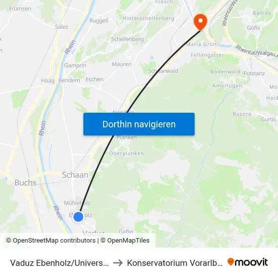 Vaduz Ebenholz/Universität to Konservatorium Vorarlberg map
