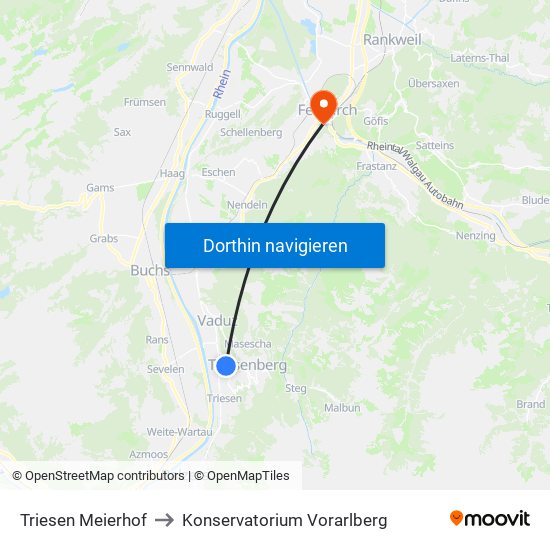 Triesen Meierhof to Konservatorium Vorarlberg map
