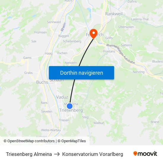 Triesenberg Almeina to Konservatorium Vorarlberg map