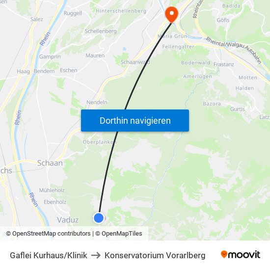 Gaflei Kurhaus/Klinik to Konservatorium Vorarlberg map